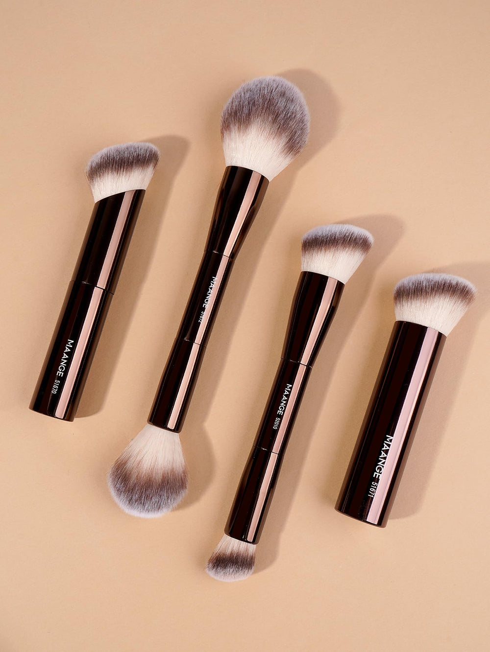 MAANGE coffee-toned kit on vanity, cohesive styling cue for complete face makeup.