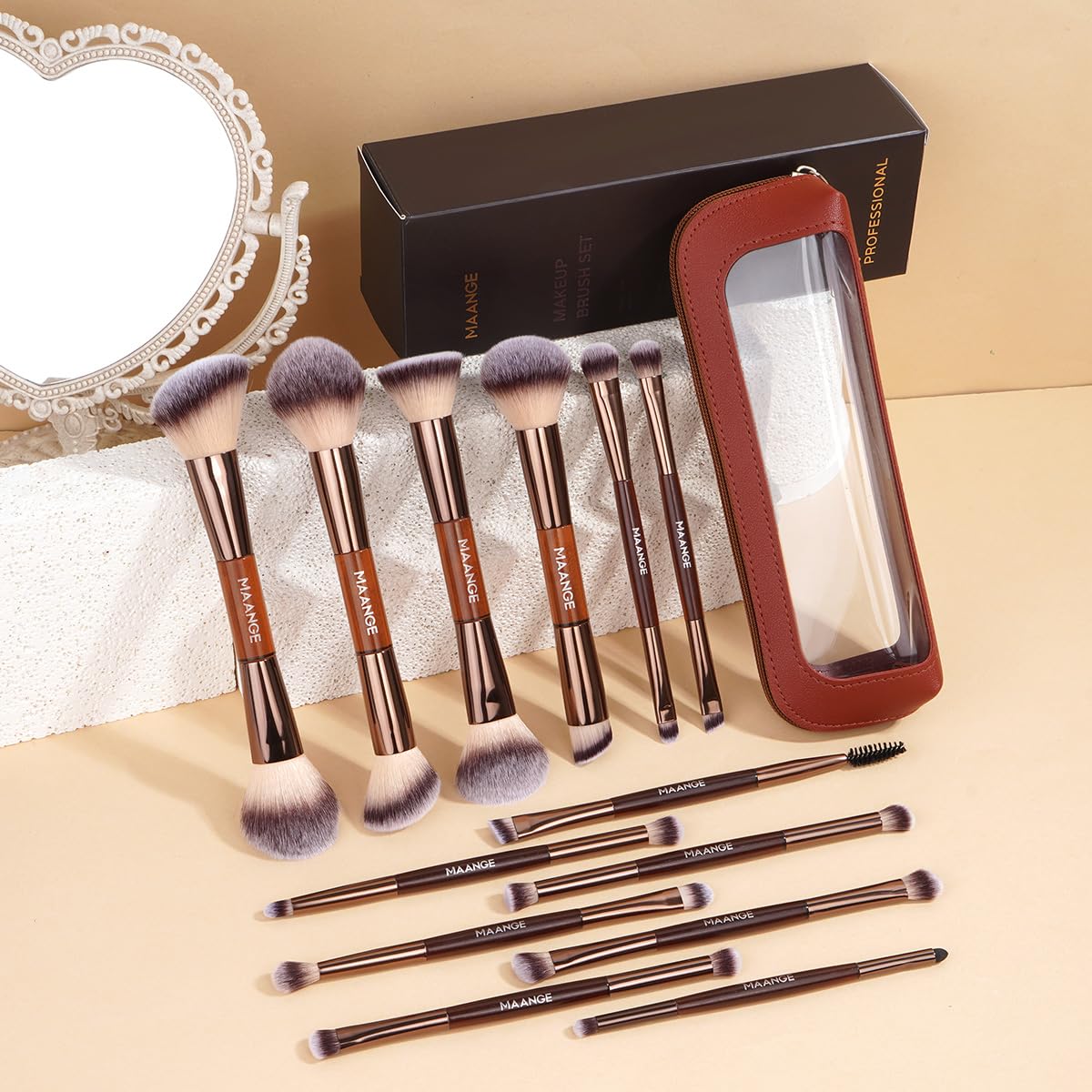 MAANGE dual-ended brush heads for versatile makeup application