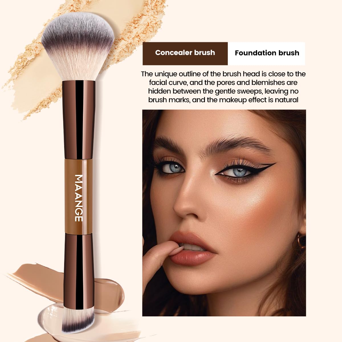 MAANGE dual-ended brushes provide versatile tools for face and eyes.