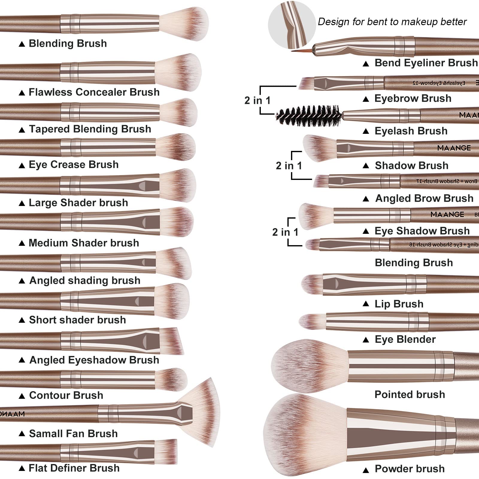 MAANGE eyeshadow blending brushes set for precise eyelid control.