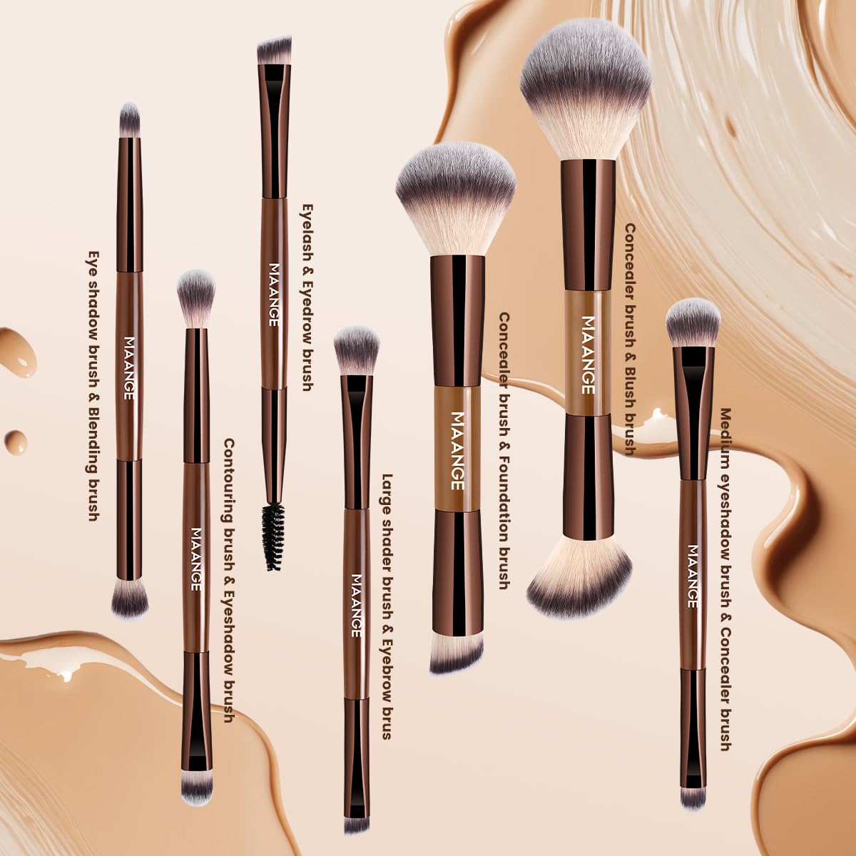 MAANGE precise eye brushes enable clean base, contour, and detailing.