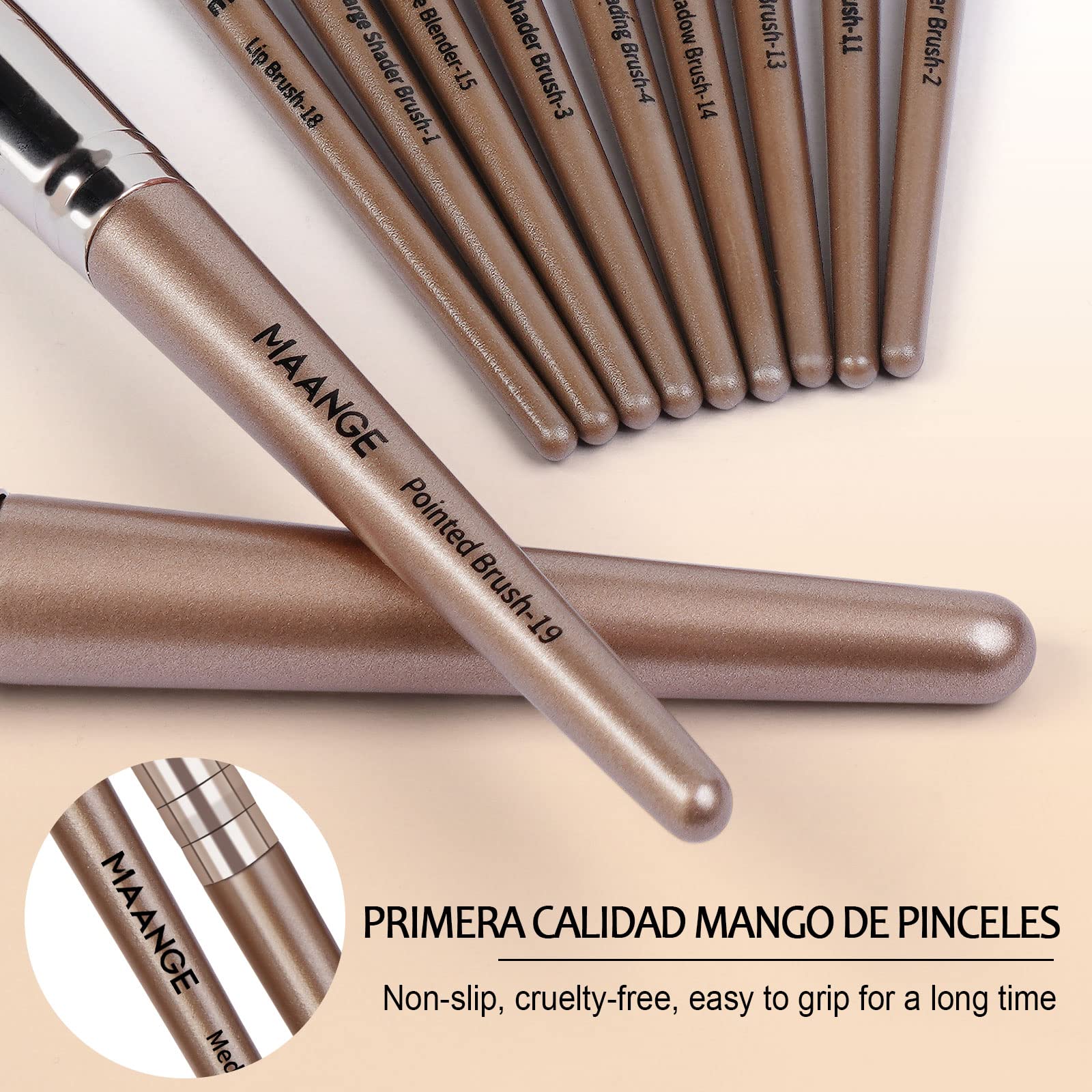 MAANGE premium synthetic bristles close-up, silky and hygienic makeup application.