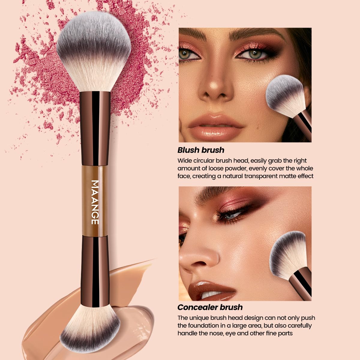 MAANGE soft synthetic bristles feel gentle on skin with dense pickup.