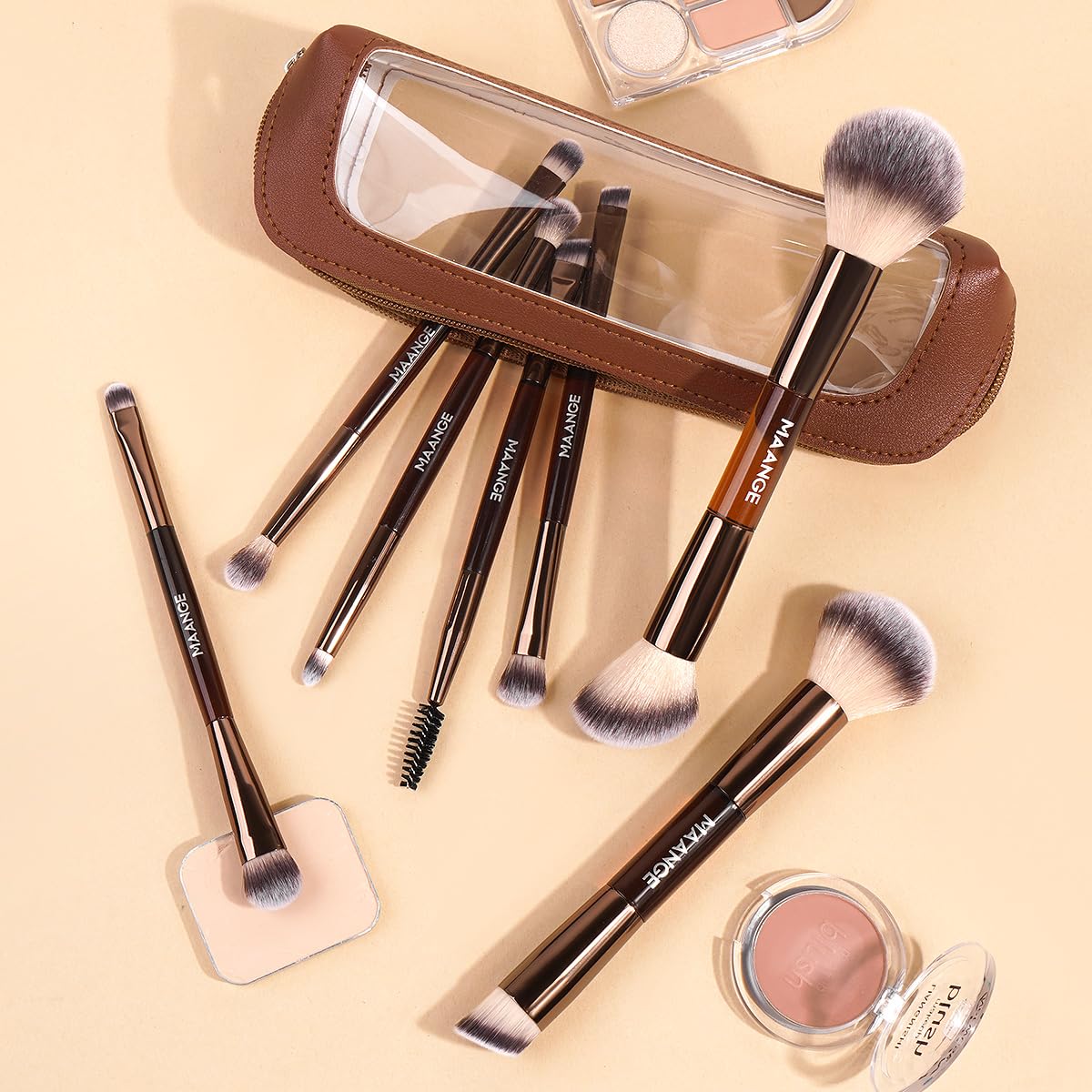 MAANGE travel bag with brushes keeps tools organized and protected on the go.