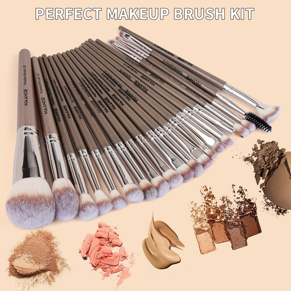 MAANGE travel-kit makeup brushes laid out for on-the-go touch-ups.