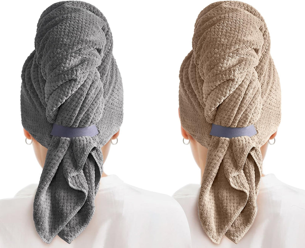 MABAO hair towel wrap gray closeup highlights soft microfiber for fast drying.