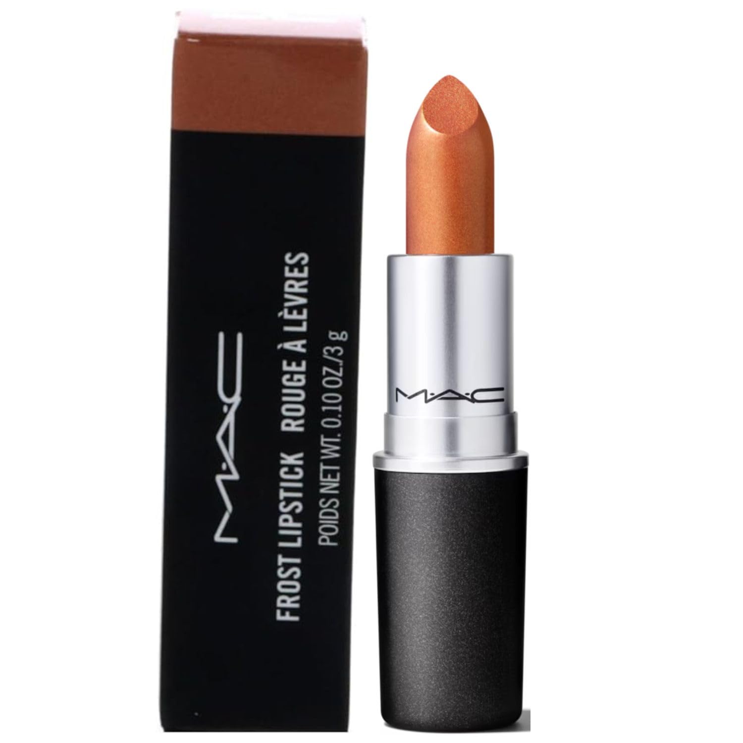 MAC Frost Lipstick Bronze Shimmer packaging highlights premium presentation for gifting.