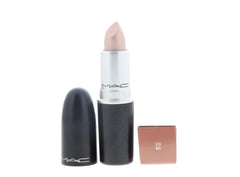 MAC Frost Lipstick GEL swatch on skin shows sheer metallic beige with subtle shine.
