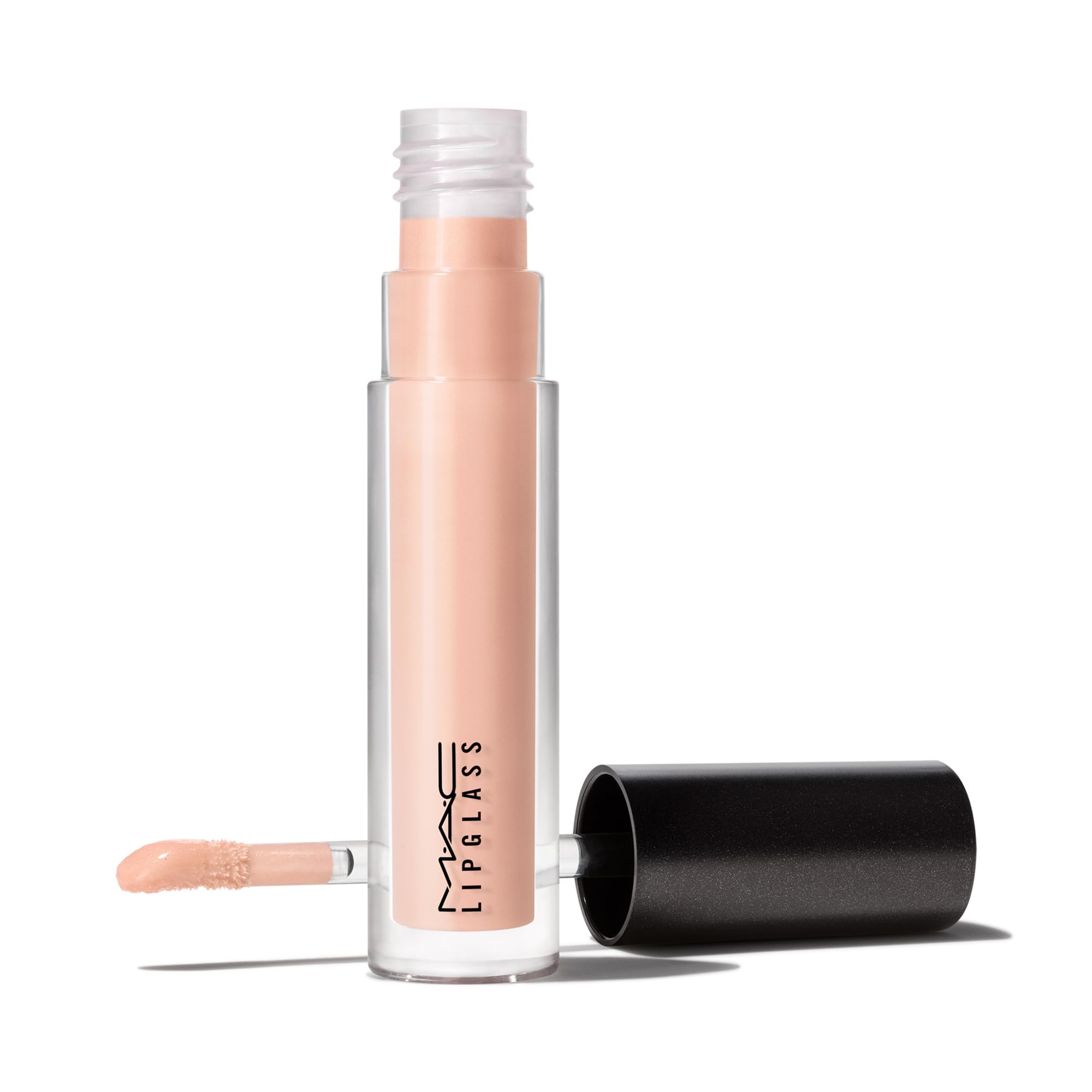 MAC Lipglass C-Thru application delivers glassy shine with subtle color.
