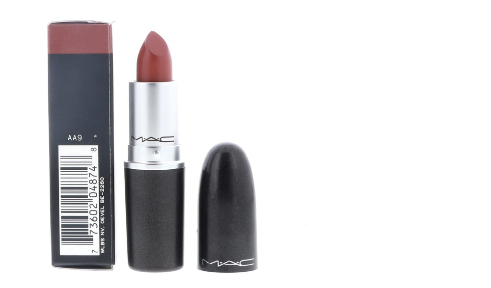 MAC Lipstick Taupe Matte swatches reveal muted reddish-taupe tones for versatile outfits.