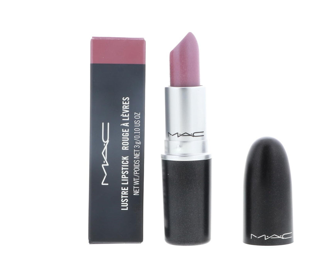 MAC Lustre Lipstick Syrup swatch shows sheer color with a wet-look finish