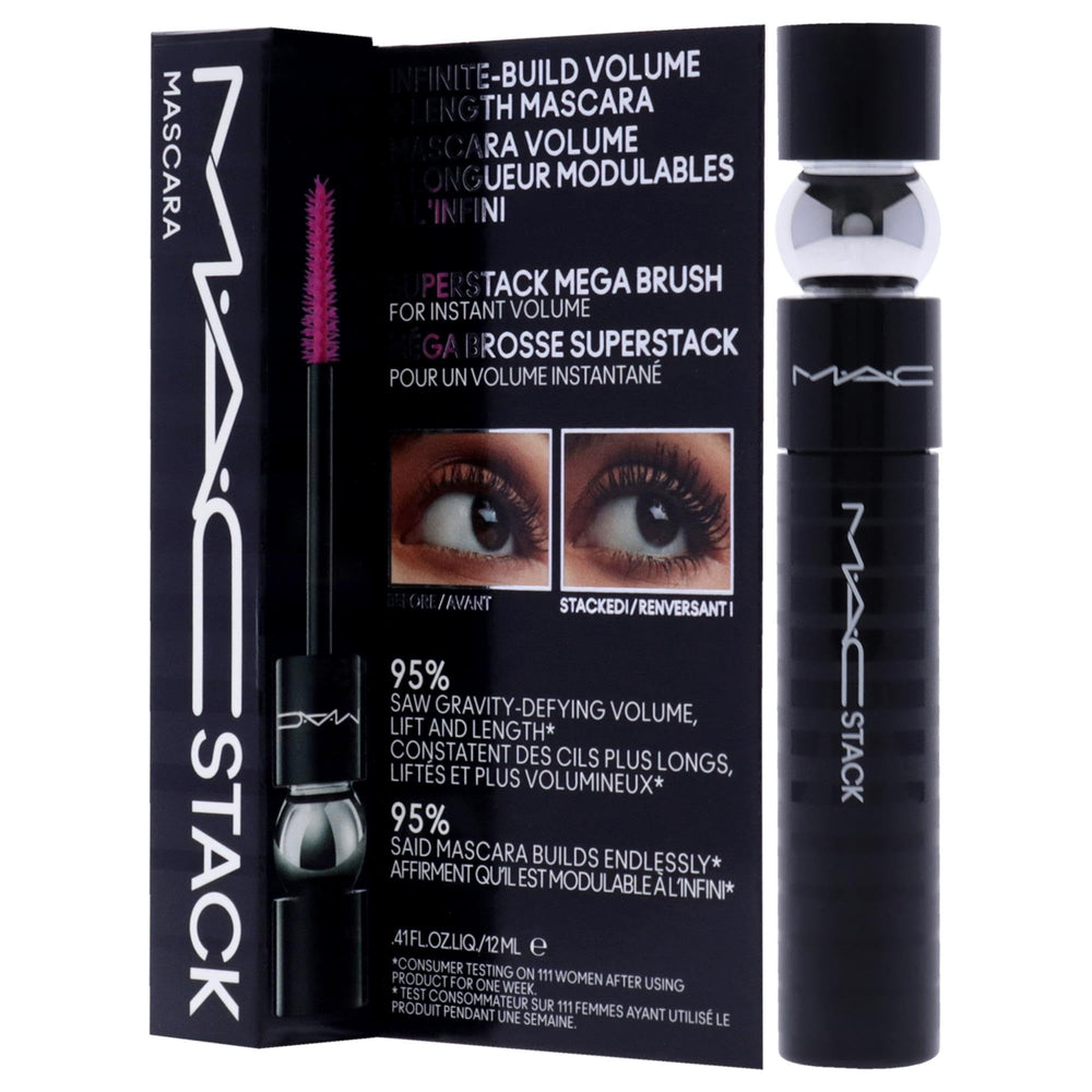 MAC MacStack Mascara macro brush shows defined lashes with volume throughout.