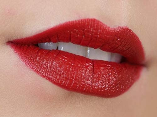 MAC Matte Lipstick 612 Russian Red lip application demonstrates precise lip-line and lasting color
