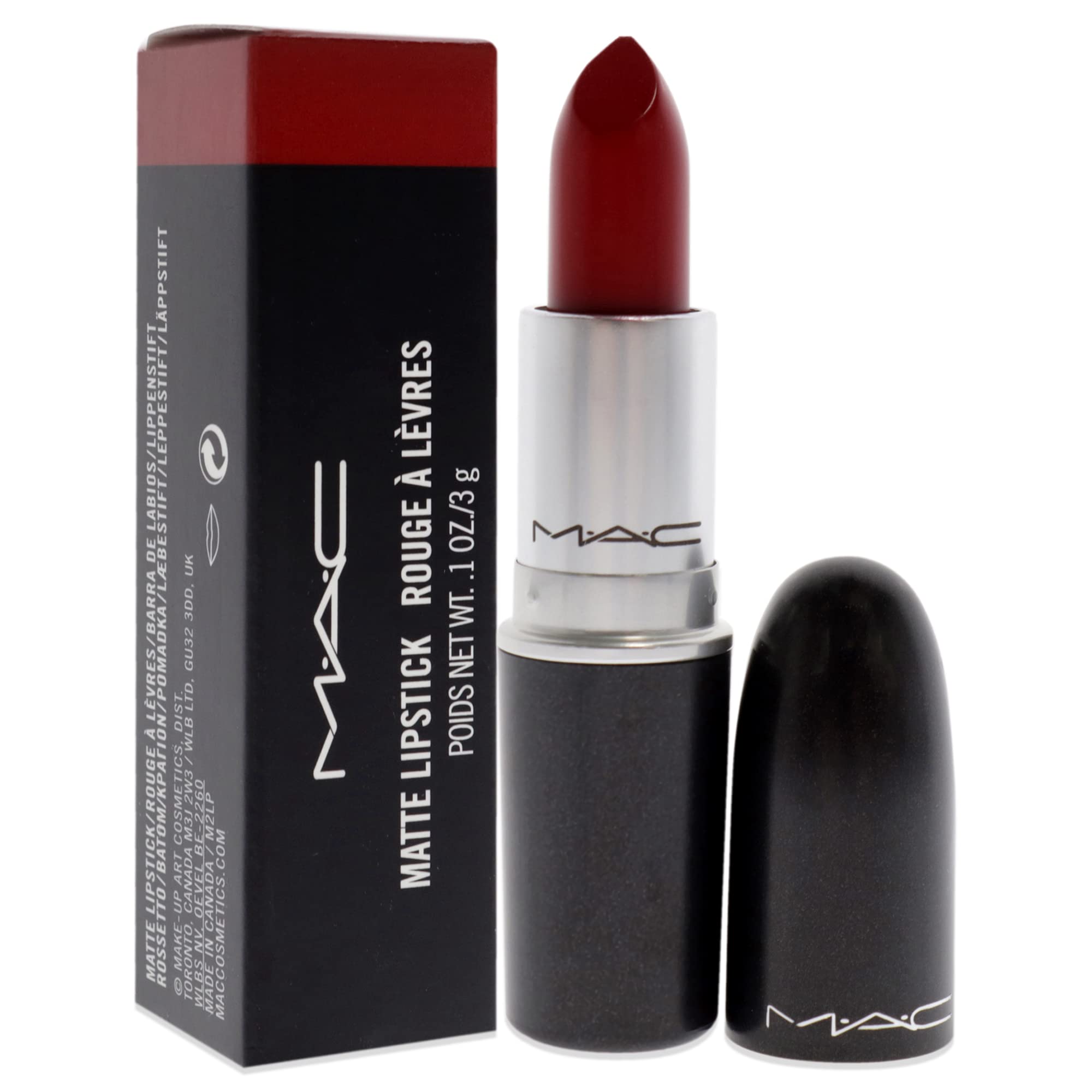 MAC Matte Lipstick 612 Russian Red on lips demonstrates strong color payoff and definition