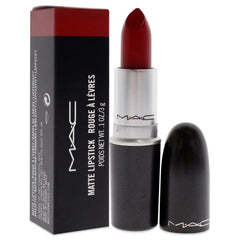 MAC Matte Lipstick 612 Russian Red on lips demonstrates strong color payoff and definition