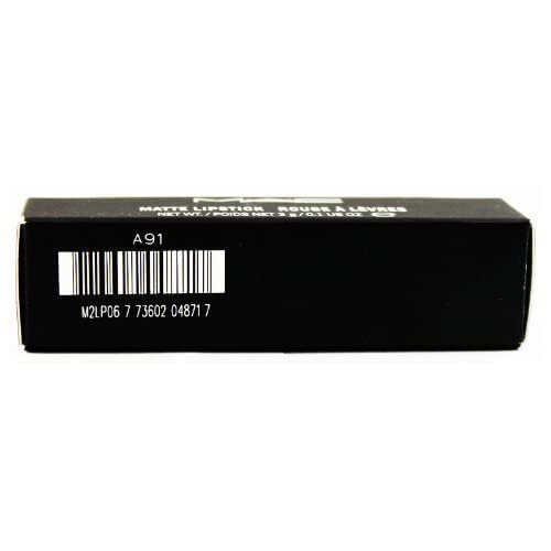 MAC Matte Lipstick 612 Russian Red cream-texture swatch conveys comfortable wear and intensity