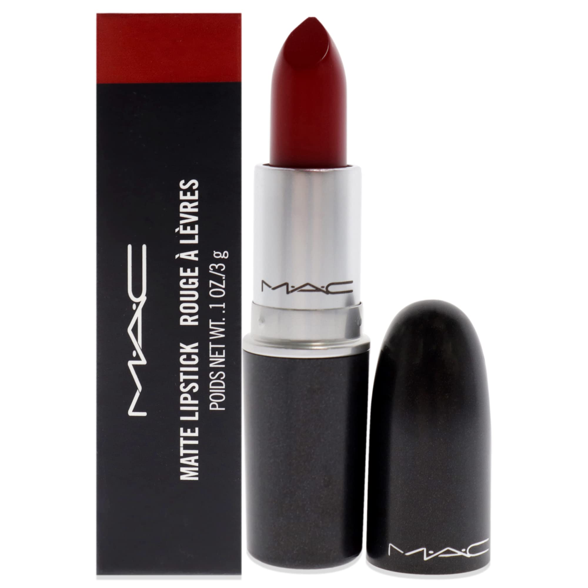 MAC Matte Lipstick 612 Russian Red tube shows bold color for evenings