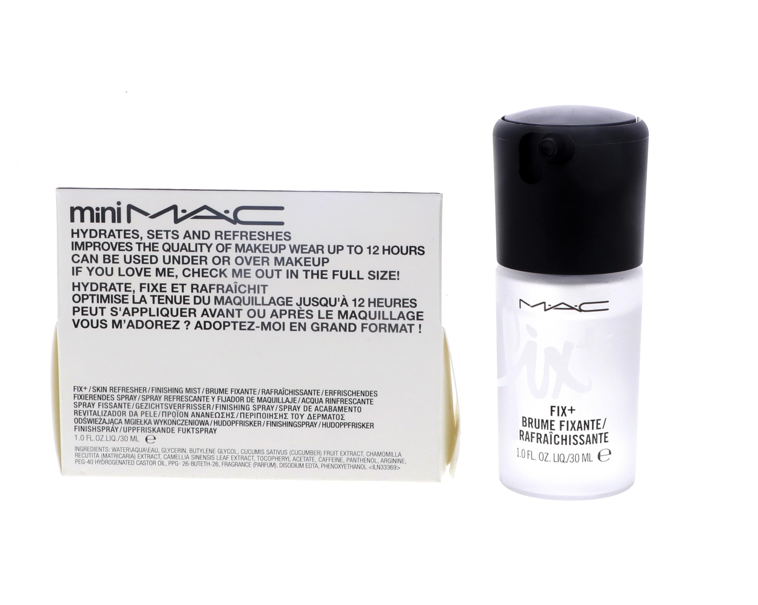 MAC Prep and Prime Fix Plus mini mist application shows refreshing hydration for makeup.