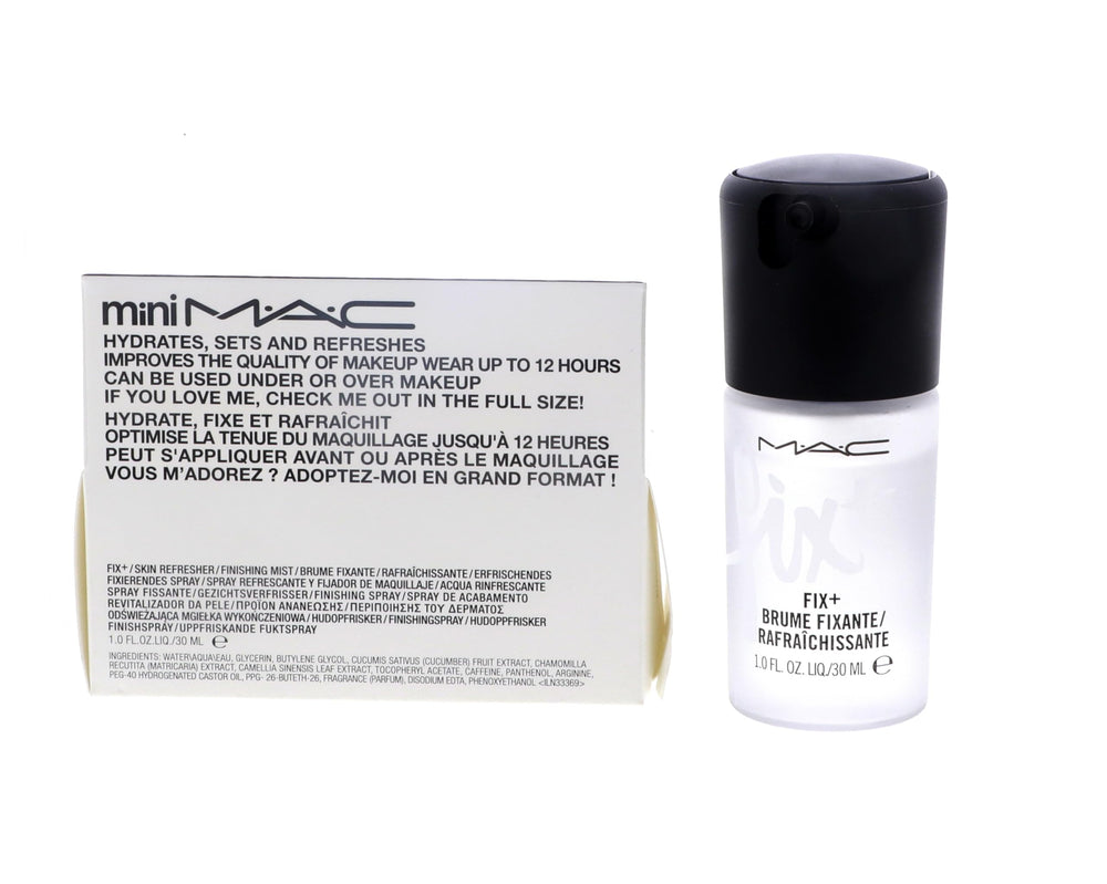 MAC Prep and Prime Fix Plus mini mist application shows refreshing hydration for makeup.