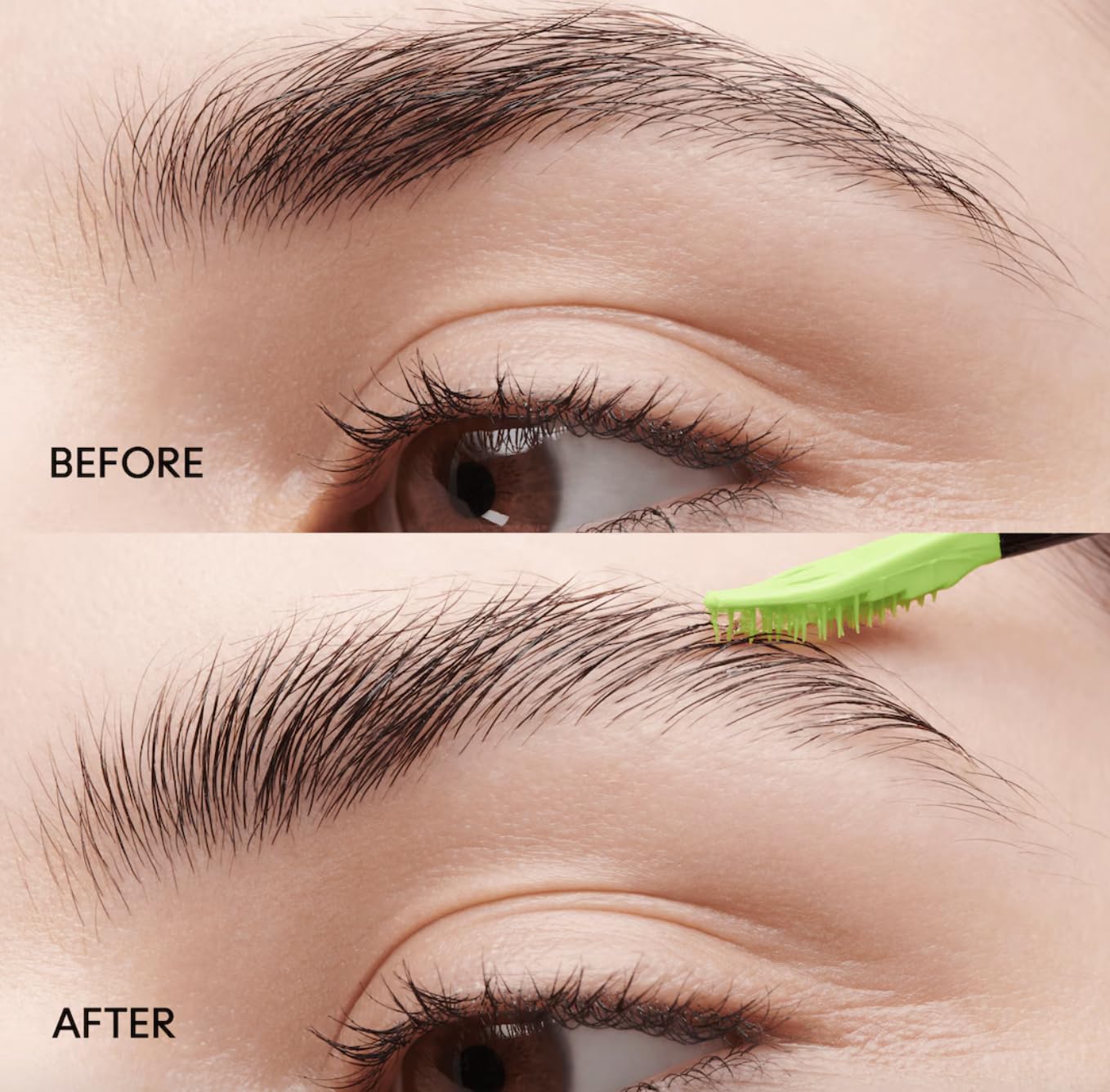 MAC Pro Locked Brow Gel Clear dual-sided brush in action for customizable styling