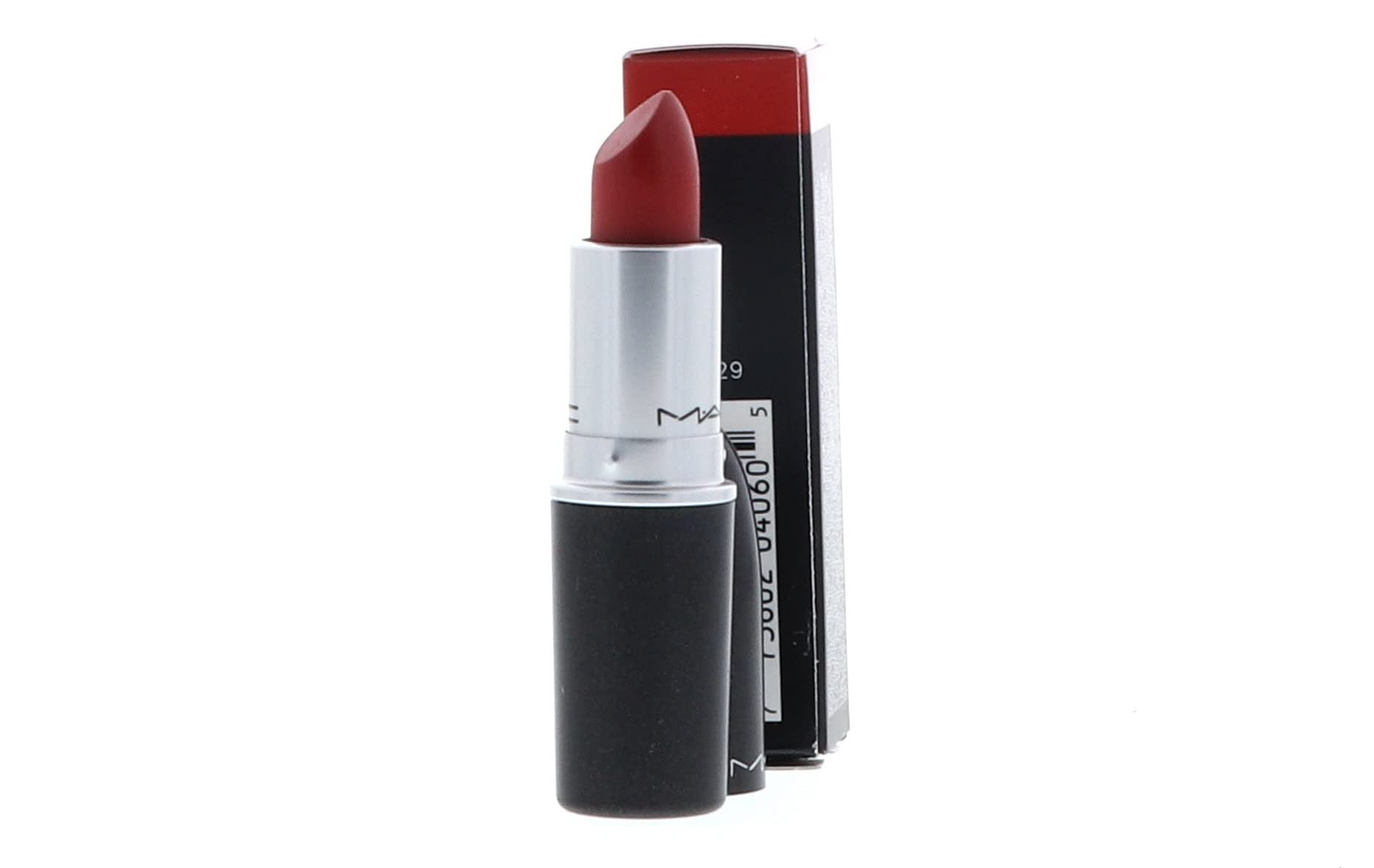 MAC Ruby Woo application close-up highlights long-wearing matte finish for all-day color.