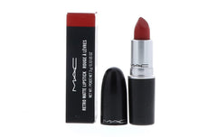 MAC Ruby Woo swatch shows vivid bluish-red matte shade for bold lip looks.