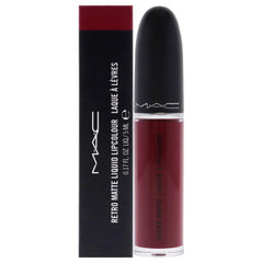 MAC Retro Matte Lip Colour Dance With Me bottle shows rich deep cranberry shade for all-day color.