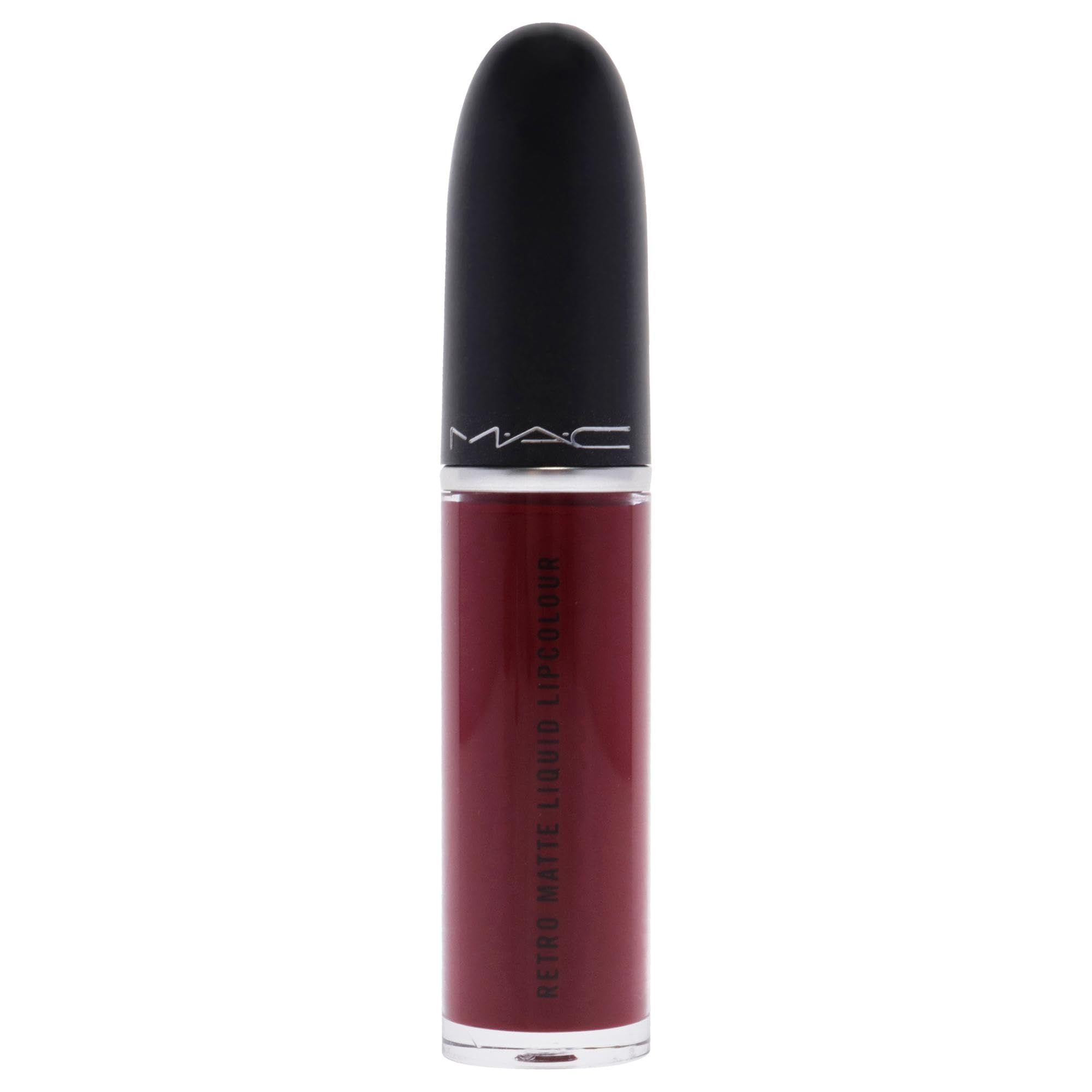 MAC Retro Matte Liquid Lip Colour Dance With Me swatch on skin reveals velvety liquid suede finish.