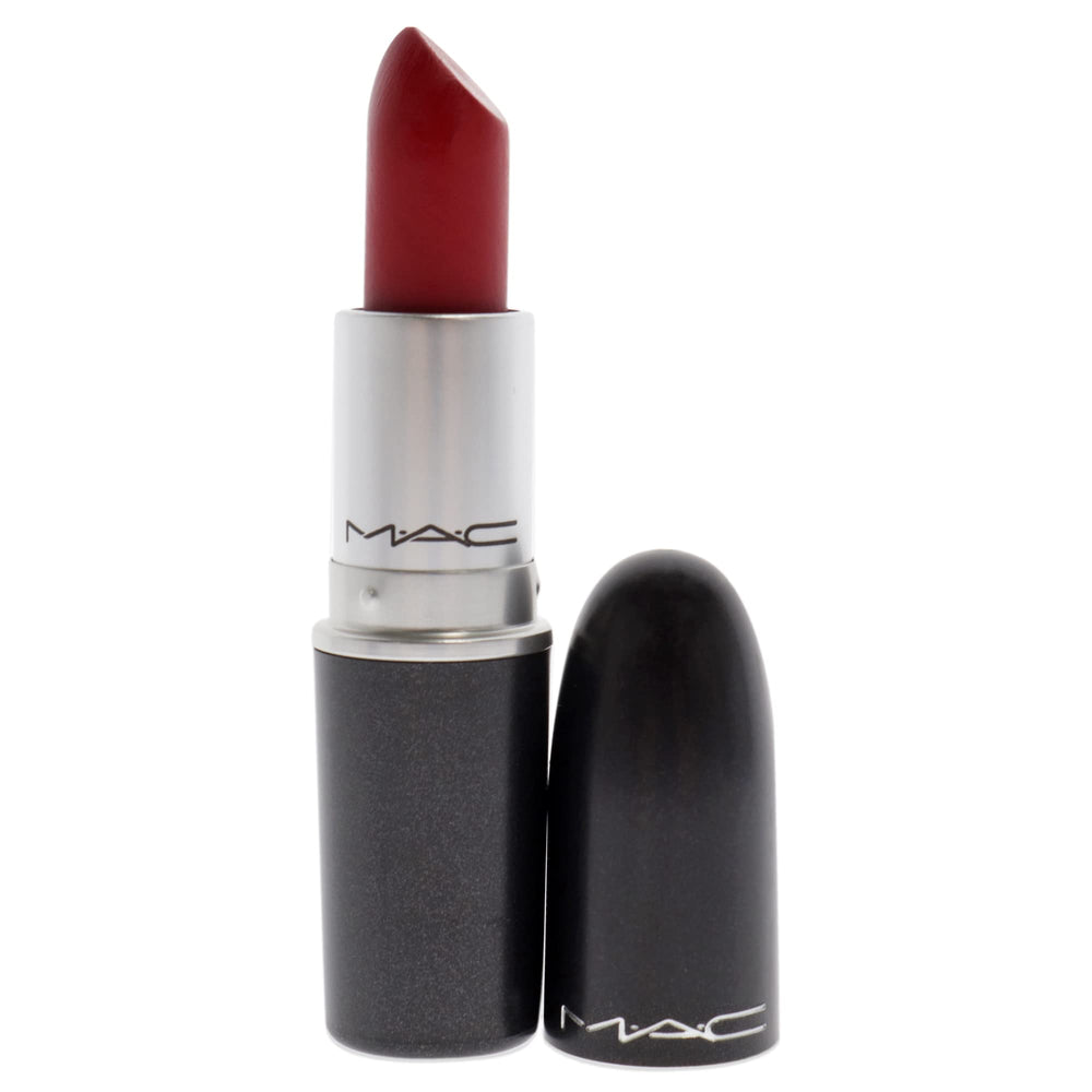 MAC Ruby Woo swatch on skin highlights long-wear color and even saturation.
