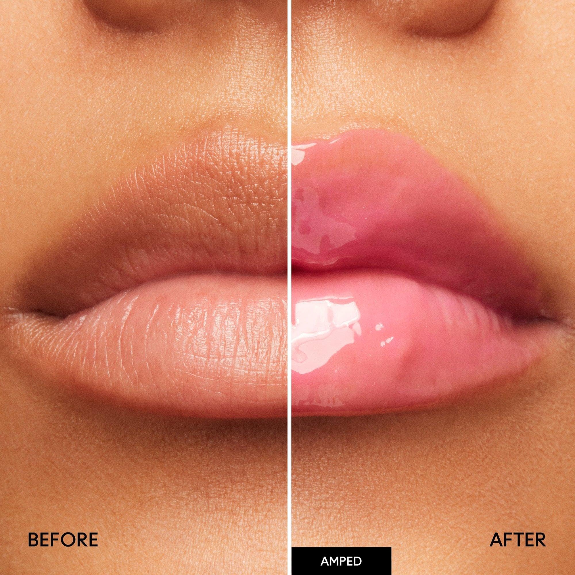 MAC Squirt gloss-stick satin shine on lips suggests comfortable, non-sticky finish.