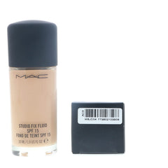 MAC Studio Fix Fluid Foundation packaging box showing weight and brand.