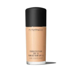 MAC Studio Fix Fluid SPF15 NC25 bottle close-up shows natural matte finish