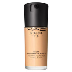 MAC Studio Fix Fluid SPF 15 foundation bottle in C40 offering balanced complexion and natural coverage.