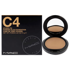 MAC Studio Fix Powder Plus Foundation C4 compact for on-the-go touch-ups with a matte, pore-reducing finish.
