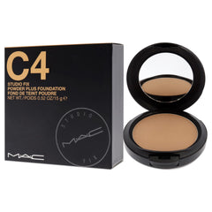 MAC Studio Fix Powder Plus Foundation C4 packaging and display suggesting oil-control, photo-ready confidence
