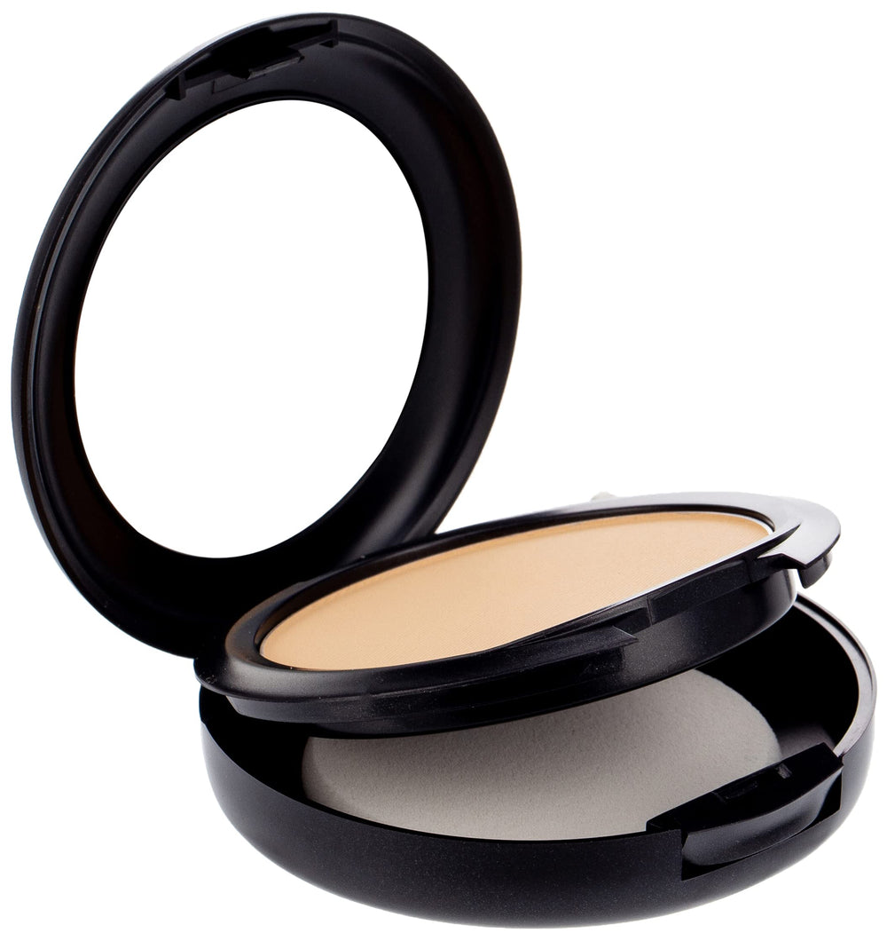 MAC Studio Fix Powder Plus Foundation NC30 applied with brush for buildable coverage
