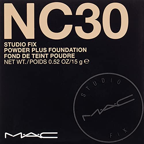 MAC Studio Fix Powder Plus Foundation NC30 compact with swatches for color-true coverage