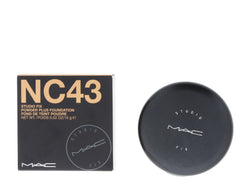 MAC Studio Fix Powder Plus Foundation NC43 compact close-up showing matte finish for all-day wear.