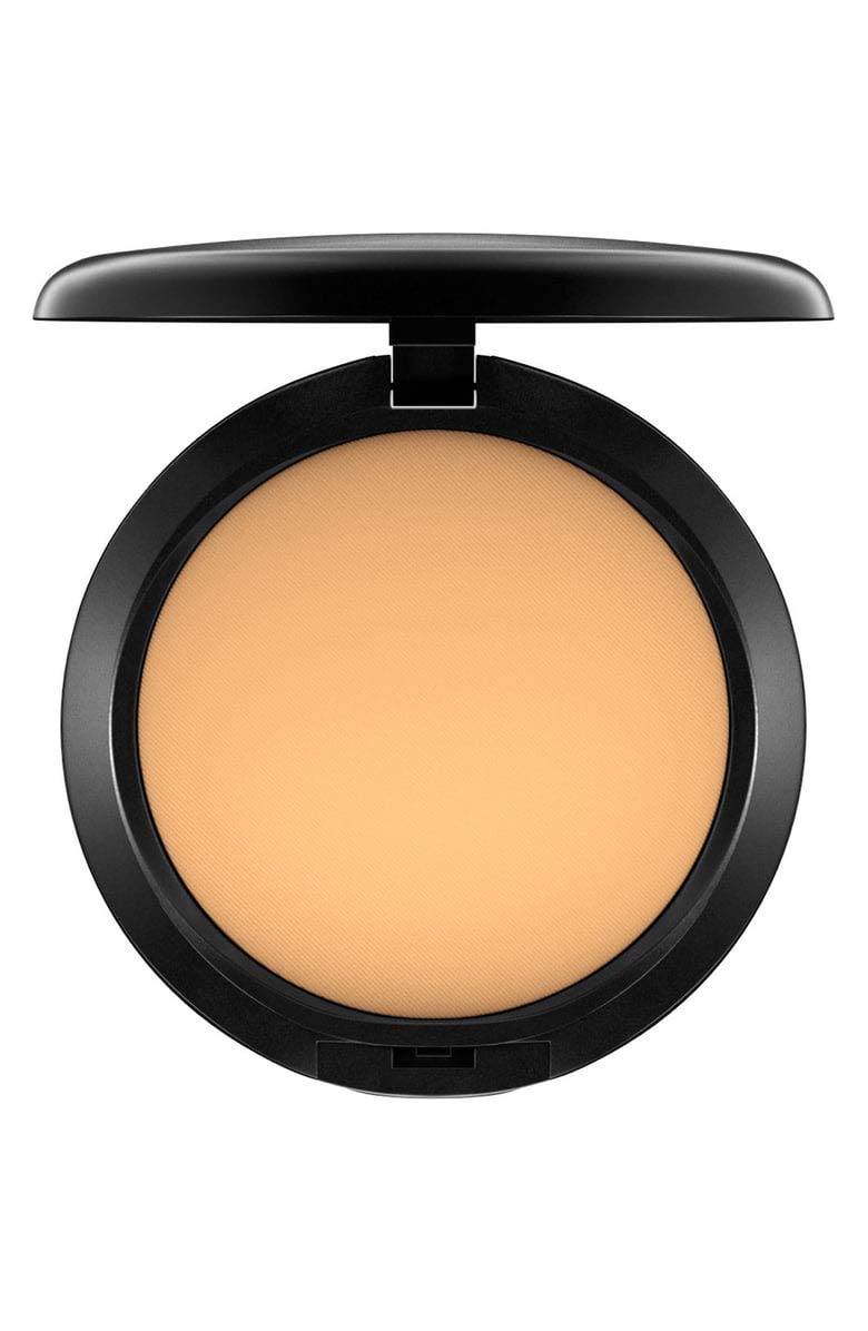 MAC Studio Fix Powder Plus Foundation NC43 compact with built-in mirror for quick on-the-go touch-ups.