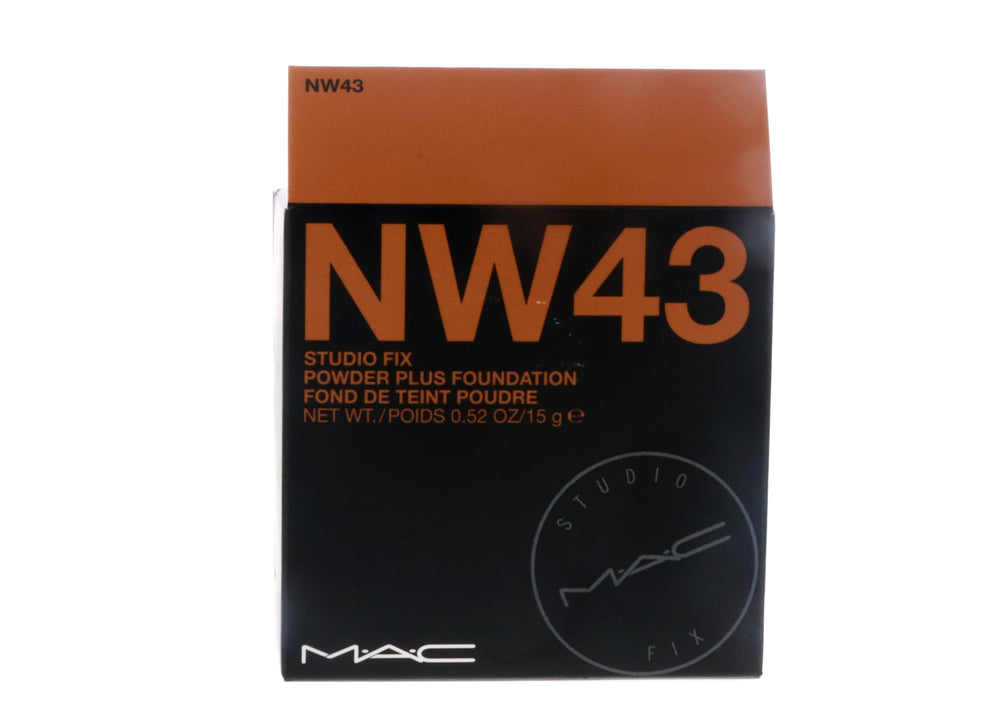 MAC Studio Fix Powder Plus Foundation NW43 swatches on skin showing even tone.