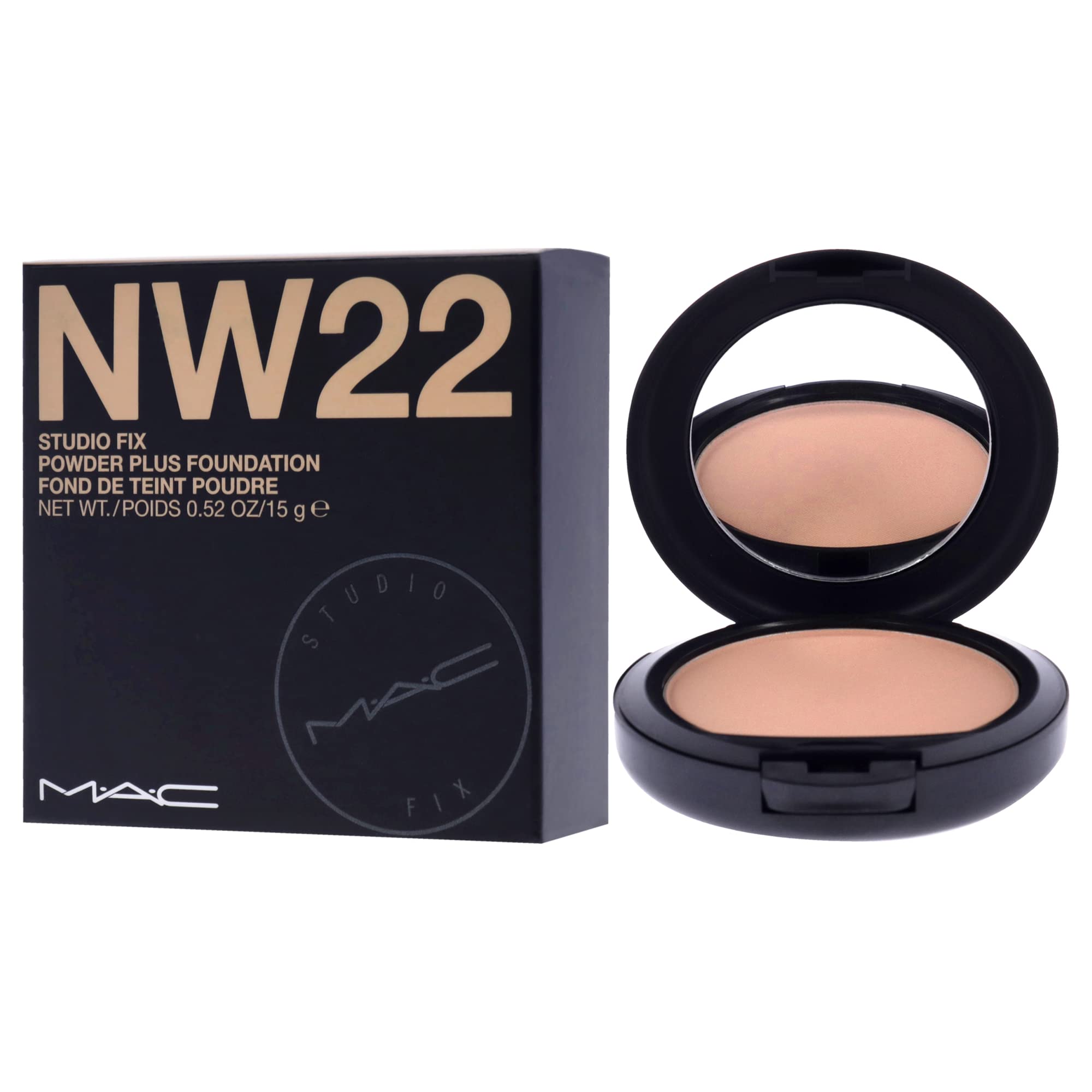 MAC Studio Fix Powder Plus Foundation packaging 0.52oz shows portable makeup solution