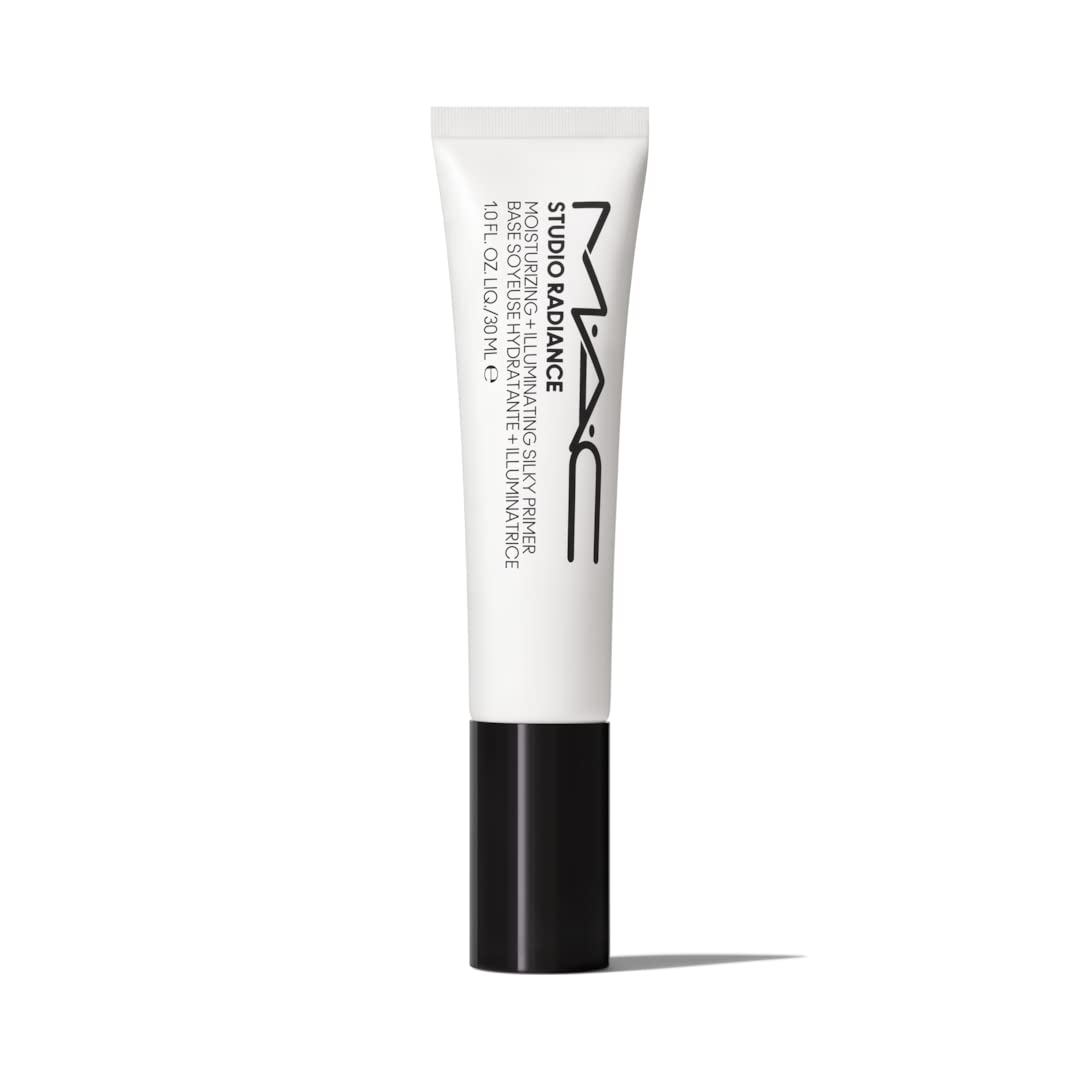 MAC Studio Radiance primer bottle provides moisturized, radiant skin for smooth makeup application.