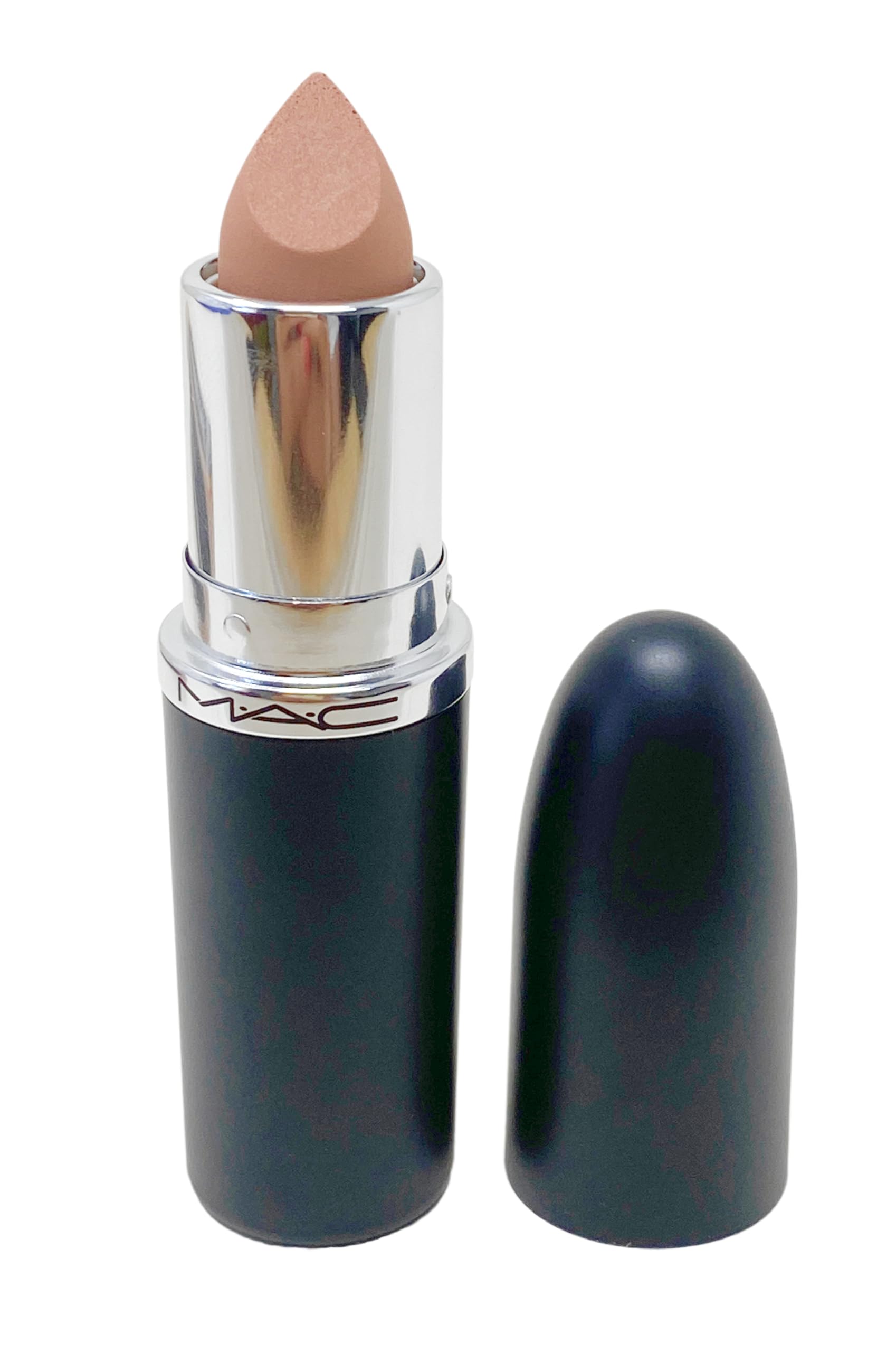 MAC Ximal Silky Matte Lipstick Acting Natural swatches reveal warm nude beige with rich pigment.