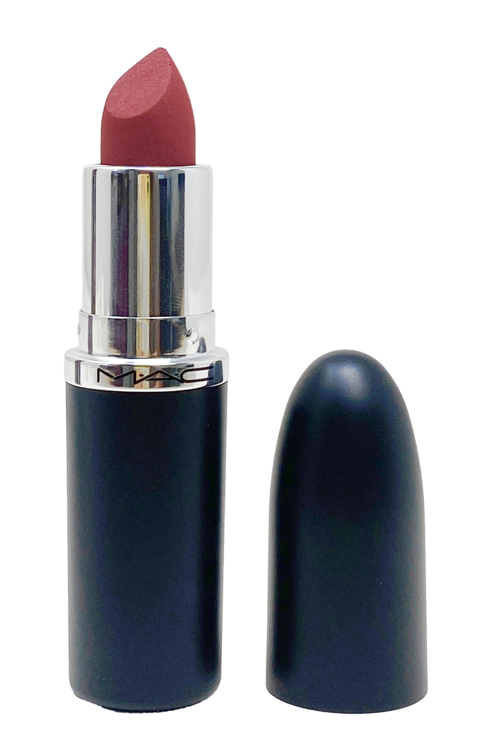 MAC Ximal Silky Matte Lipstick Go Retro swatch reveals versatile everyday color.