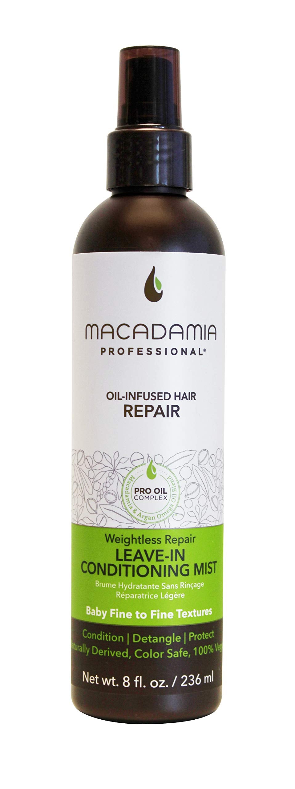 Macadamia Professional leave-in mist with pecan oil for smoother, frizz-free hair.
