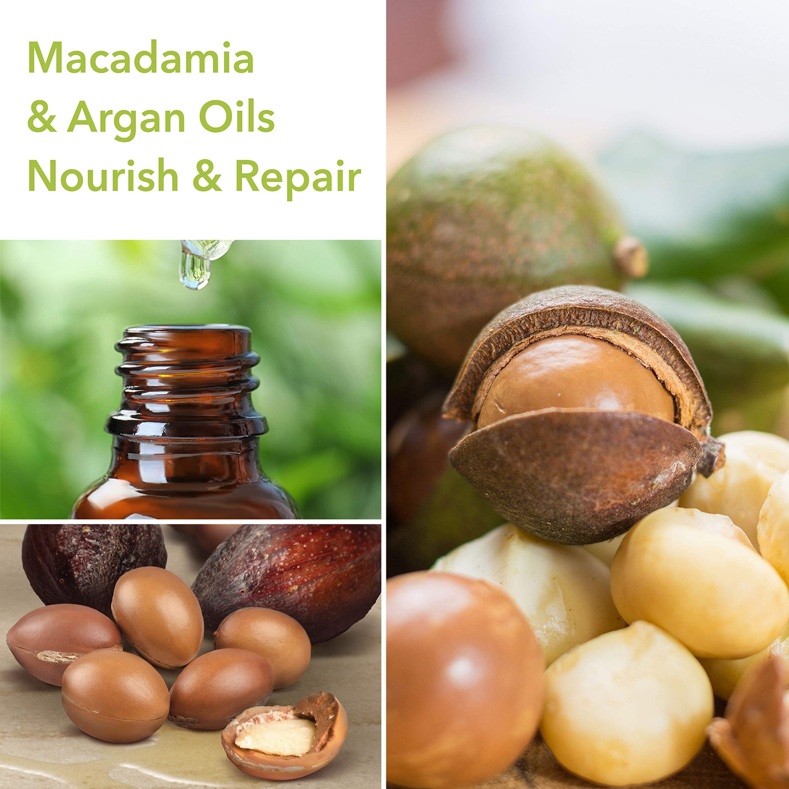 Macadamia Professional pecan oil drizzle emphasizes rapid moisture and shine.