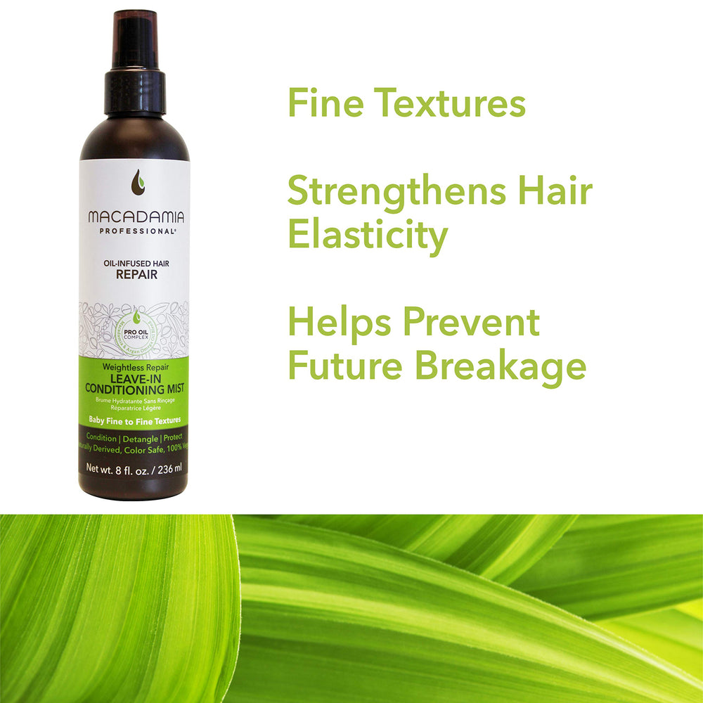 Macadamia Professional quinoa-strengthened formula visible in ingredients hints at improved texture.