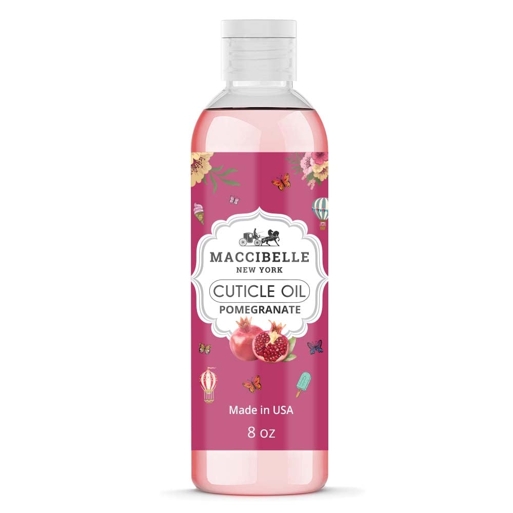 Maccibelle cuticle oil bottle with pomegranate for nourishing nail care