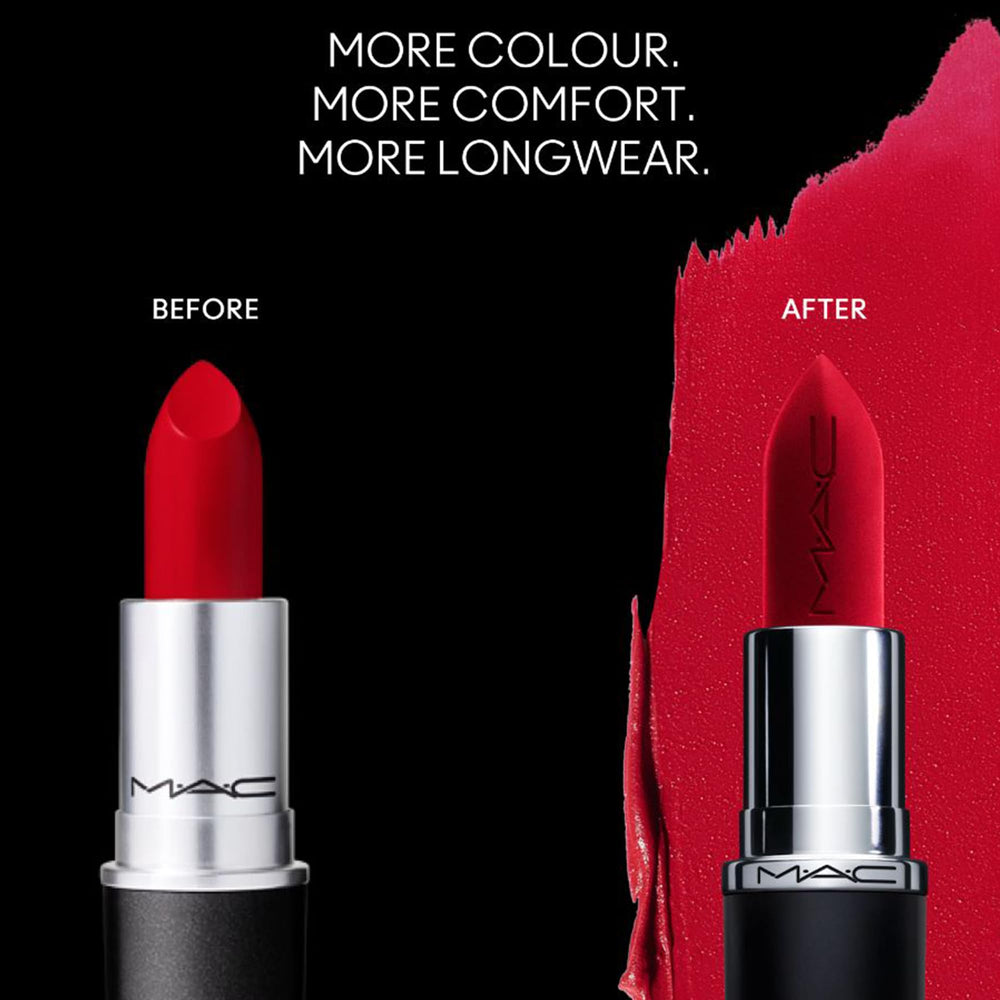 MAC Macximal Silky Matte Velvet Teddy on lips demonstrates long-wear colour in real life.