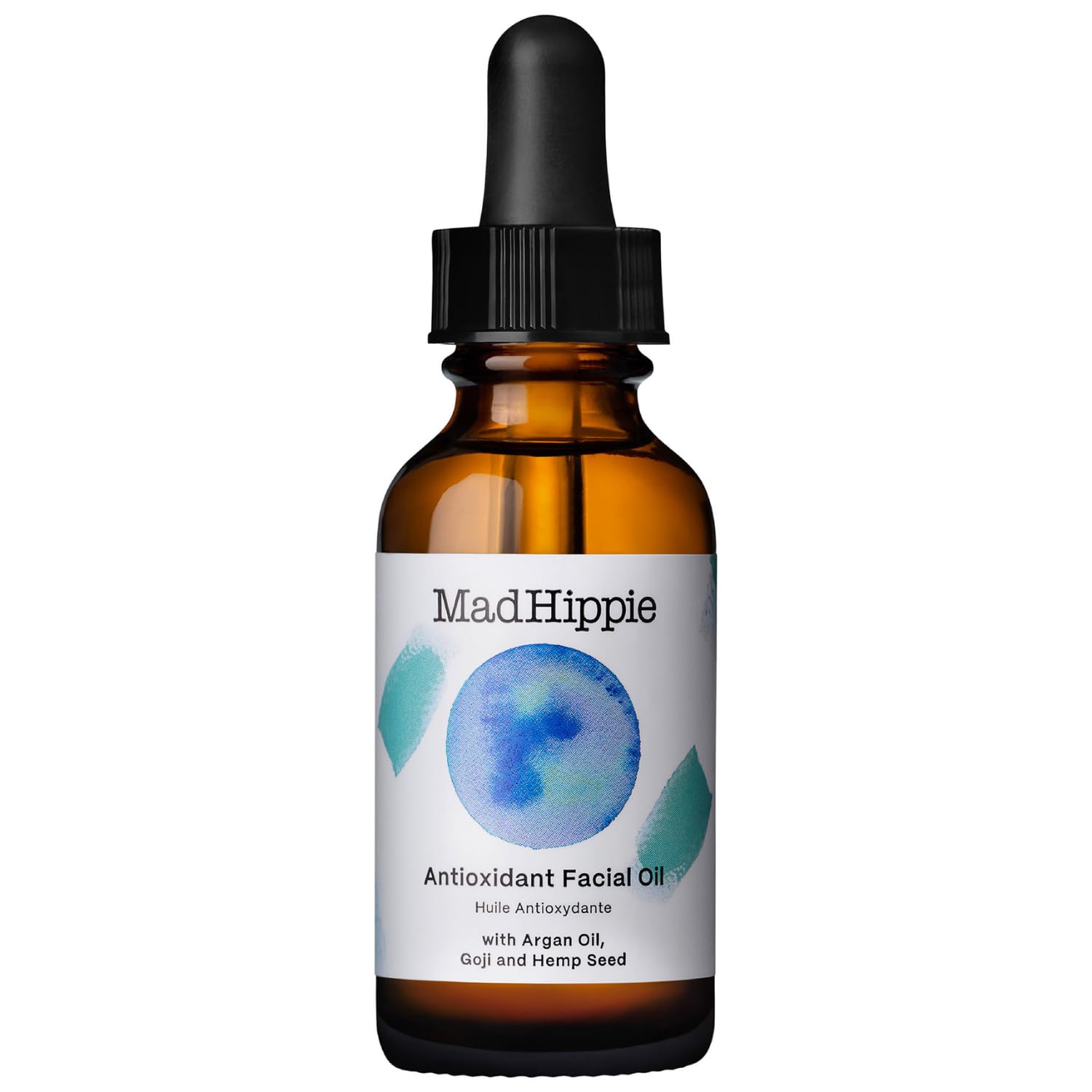 Mad Hippie Antioxidant Facial Oil bottle highlighting argan blend for soft, hydrated skin.